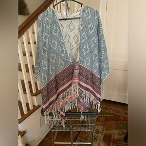 CHELSEA OS FRINGE PANCHO SHAWL KIMONO